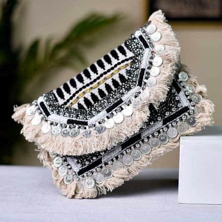 Black and White Coin Boho Banjara Bag